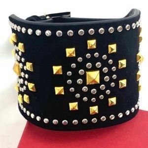 Valentino Garavani Italian Leather Silver Gold Tone Metal Stud
Bracelet In Box